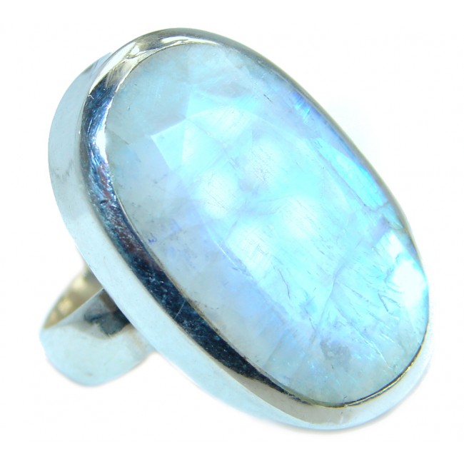 Great Fire Moonstone Oxidized Sterling Silver handmade ring size 8