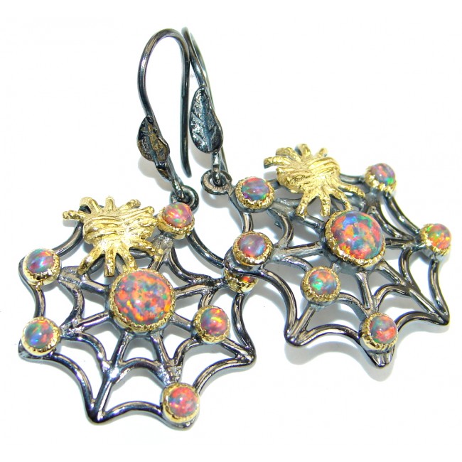 Spider's Web Fire Opal Gold Rhodium plated over .925 Sterling Silver earrings