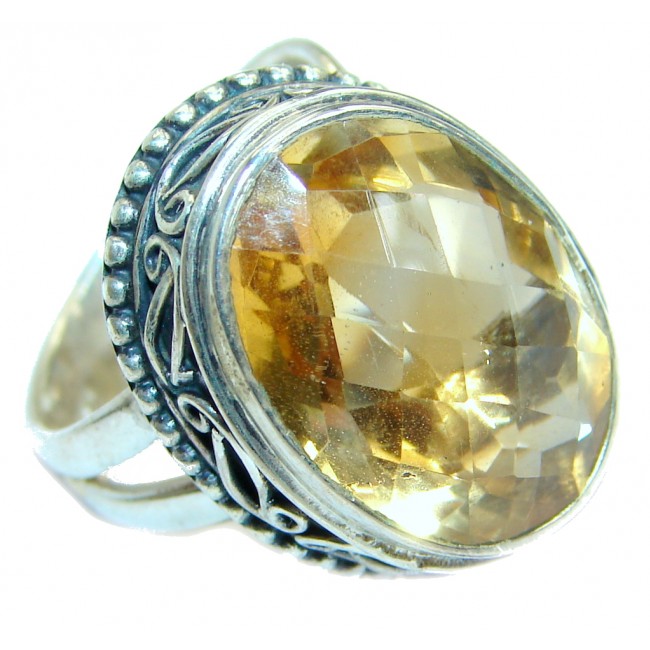 Energazing faceted Citrine .925 Sterling Silver handmade Cocktail Ring size 6 adjustable