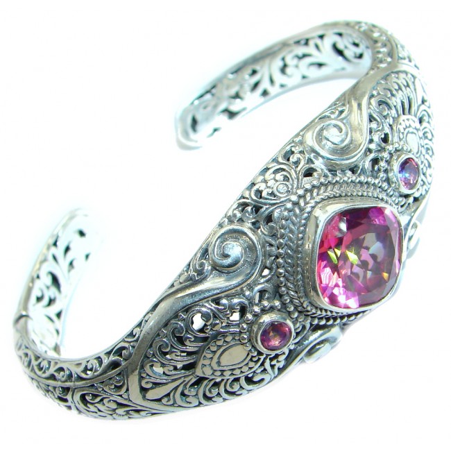 Chunky Luxury Pink Rainbow Magic Topaz .925 Sterling Silver handmade Cuff/Bracelet