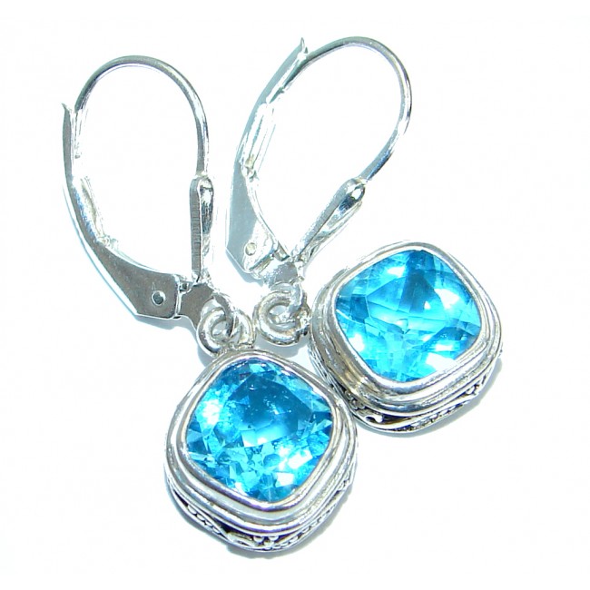 Rich Design Authentic Swiss Blue Topaz .925 Sterling Silver earrings