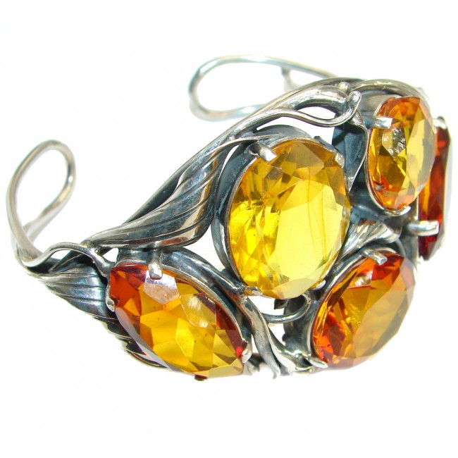 Huge Genuine faceted Russian Amber .925 Sterling Silver Bracelet / Cuff