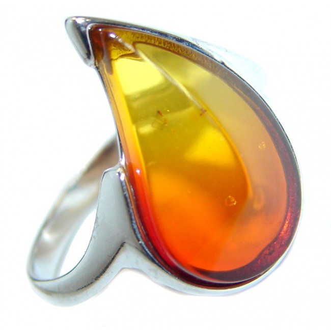Genuine Baltic Polish Amber .925 Sterling Silver handmade Statment Ring size 8 1/2