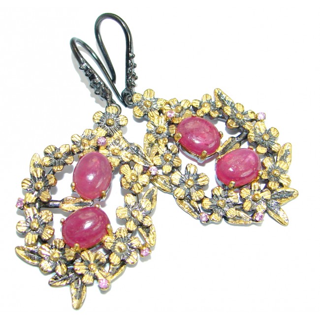 Juicy natural Ruby Gold Rhodium over .925 Sterling Silver handcrafted earrings