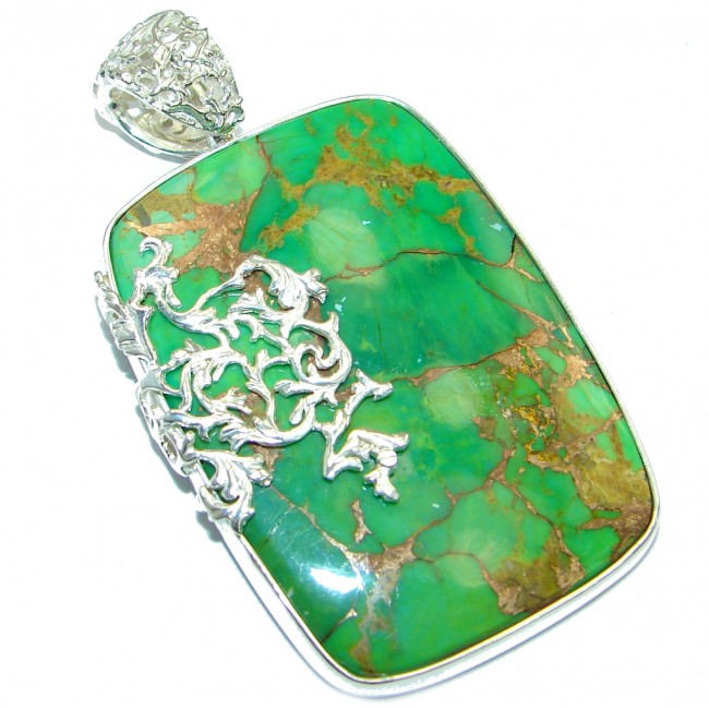 Simple Style Turquoise with copper vains .925 Sterling Silver Pendant