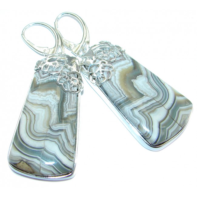 Exclusive Crazy Lace Agate .925 Sterling Silver earrings / Long