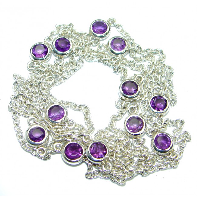36 inches Genuine Amethyst .925 Sterling Silver station Necklace