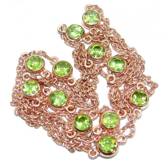 36 inches genuine Peridot Rose Gold plated over .925 Sterling Silver handmade Station Necklace