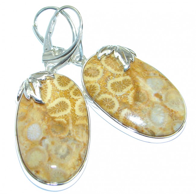 Genuine Fossilized Coral .925 Sterling Silver handmade Statement earrings