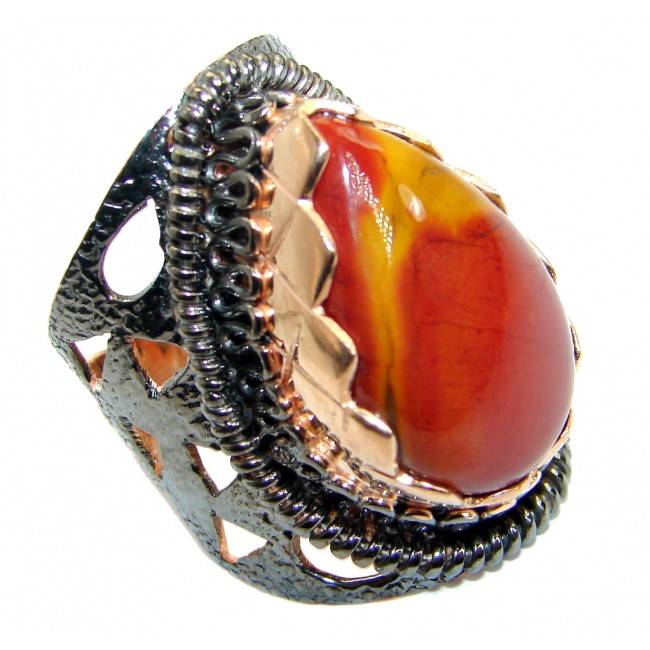 Flawless Australian Mookaite Two Tones Sterling Silver Statement Ring size 7