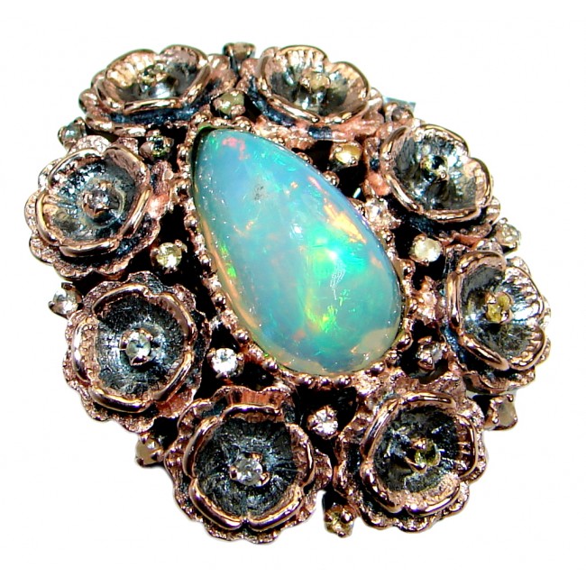 Natural 19.6ct Ethiopian Opal 18ct Gold Rhodium plated over Sterling Silver ring size 7 adjustable