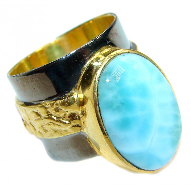 Genuine Larimar Gold over .925 Sterling Silver handcrafted Ring s. 8