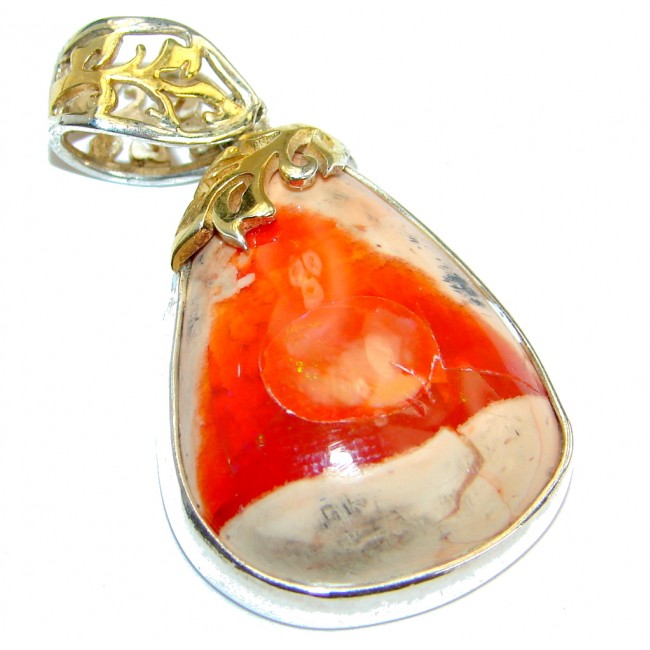 One of the kind Mexican Fire Opal .925 Sterling Silver handmade Pendant