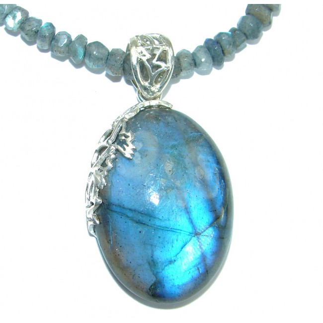 Authentic Fire Labradorite oxidized .925 Sterling Silver entirely handcrafted necklace