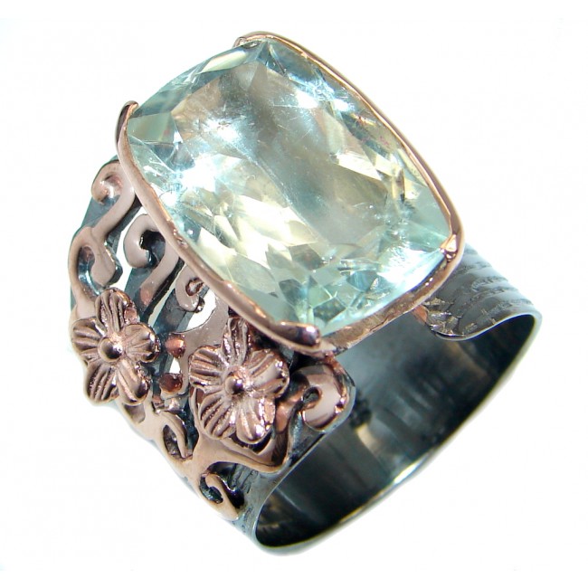 Vintage Style Green Amethyst 18 ct. Gold over .925 Sterling Silver handmade Cocktail Ring s. 10