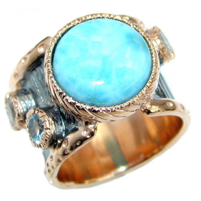 Genuine Larimar Rose Gold over .925 Sterling Silver handcrafted Ring s. 7 1/4