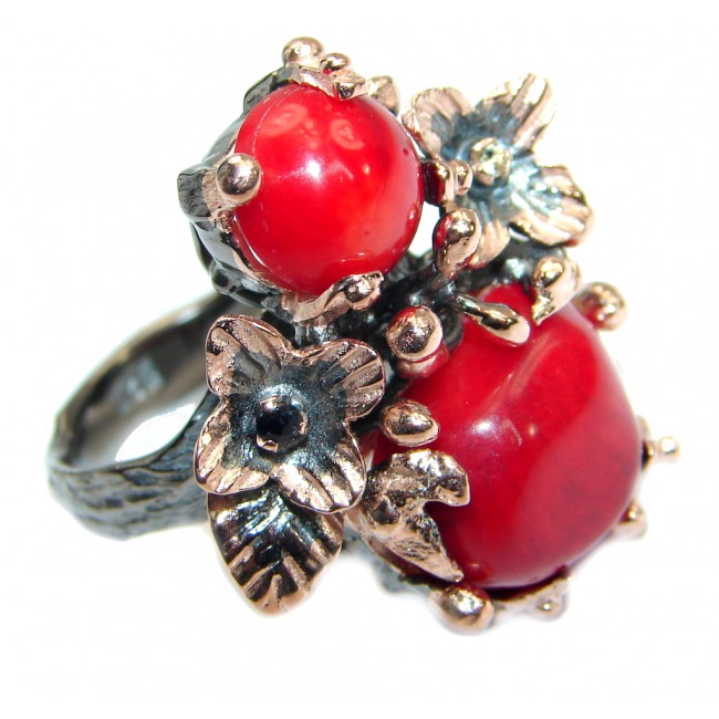 Gorgeous natural Fossilized Coral Gold over .925 Sterling Silver handmade ring s. 8 1/4