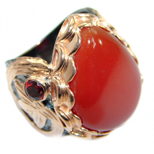 Genuine Carnelian Rose Gold over .925 Sterling Silver handcrafted Ring Size 7