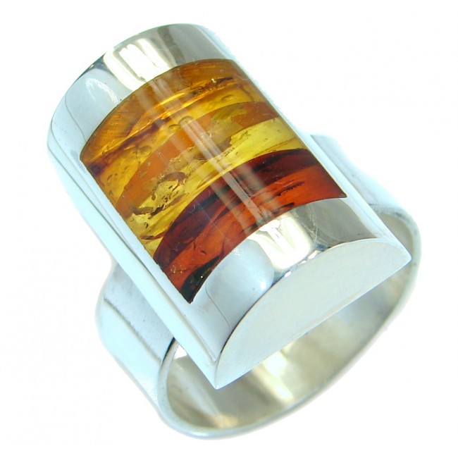 Genuine Baltic Amber .925 Sterling Silver handmade Statment Ring size 7 adjustable