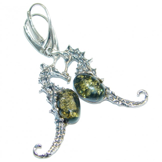 Seahorse Genuine Baltic Amber .925 Sterling Silver handmade Earrings