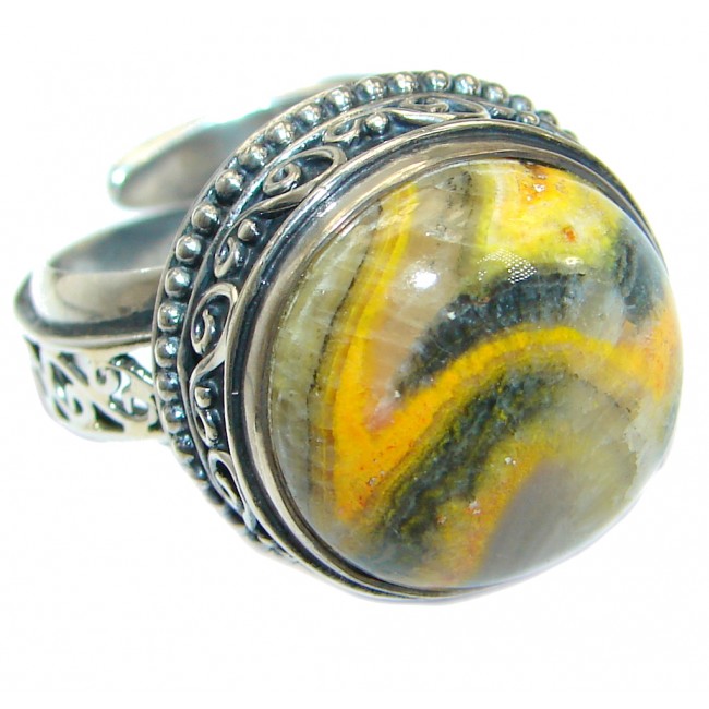 Vivid Beauty Yellow Bumble Bee Jasper Sterling Silver ring s. 7 adjustable