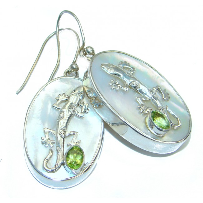 Lizards Blister Pearl Peridot .925 Sterling Silver handmade earrings