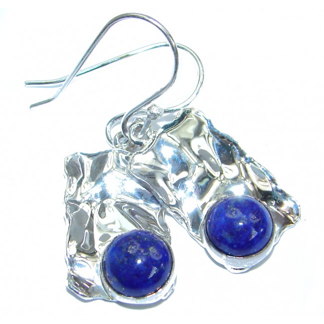 Perfect Blue Lapis Lazuli hammered .925 Sterling Silver handmade earrings
