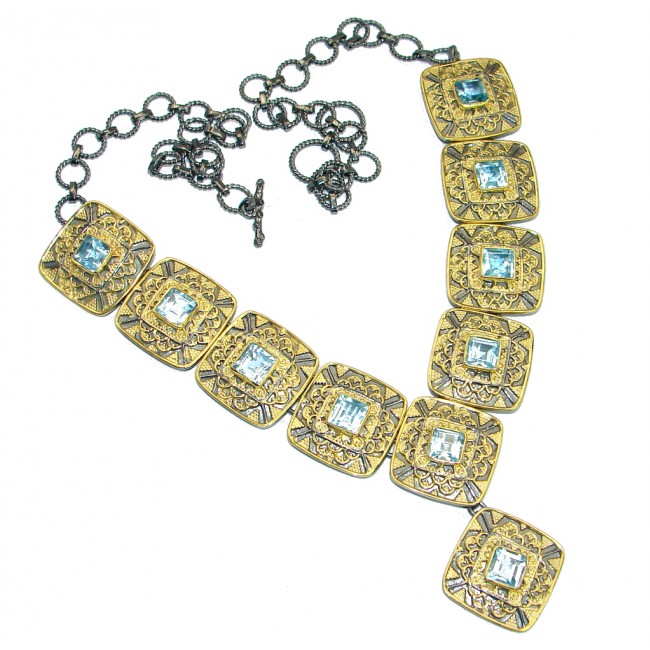 Cleopatra Swiss Blue Topaz Gold Rhodium over .925 Sterling Silver handmade necklace