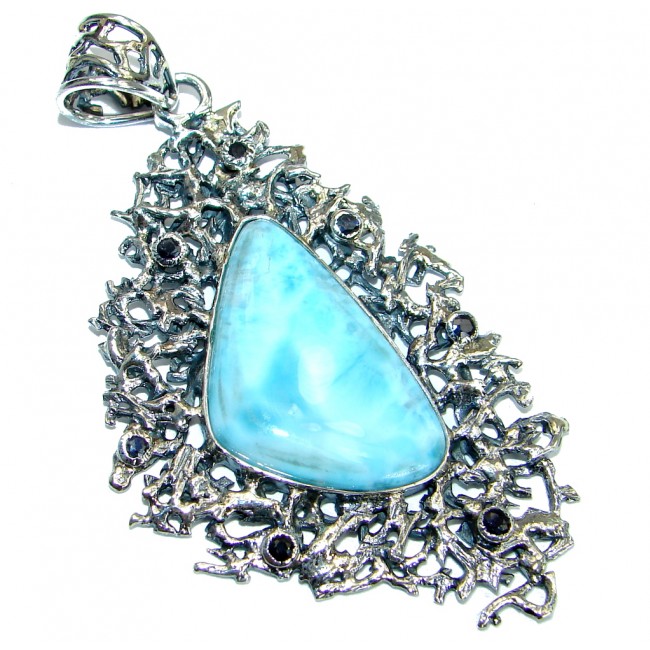 Perfect Storm Genuine Larimar Sapphire .925 Sterling Silver handmade pendant