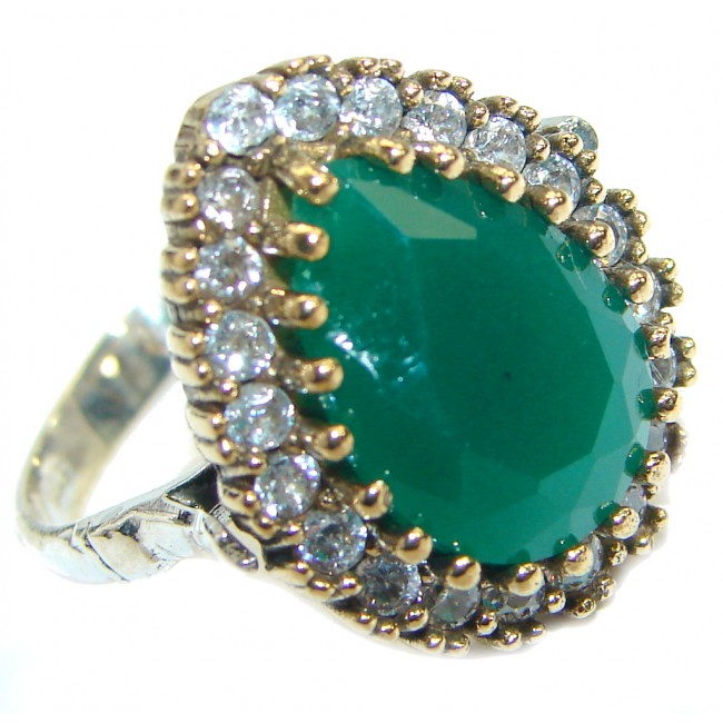 Victorian Style created Emerald & White Topaz Sterling Silver Ring s. 8 1/4