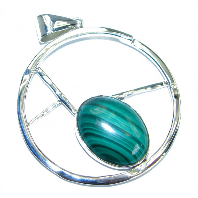 Green Island Natural Malachite hammered .925 Sterling Silver Pendant