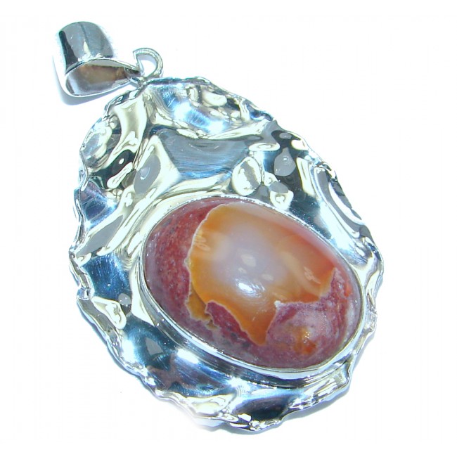 Mexican Fire Opal Hammered .925 Sterling Silver handmade Pendant