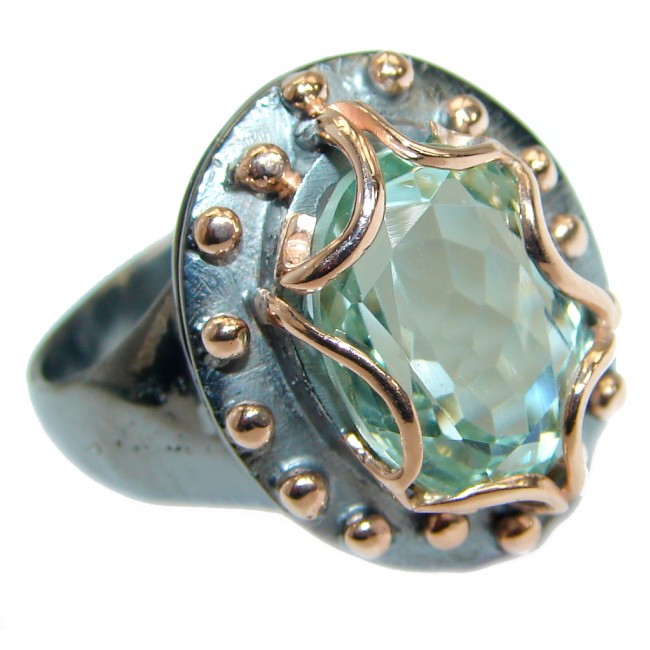 Oval cut Green Amethyst .925 Sterling Silver handmade Cocktail Ring s. 9