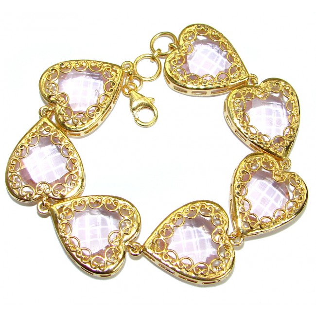 Chic Pink Cubic Zirconia Rose 14K Gold over .925 Sterling Silver handmade Bracelet