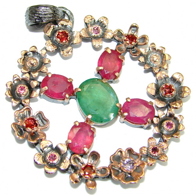 Vintage Style Ruby Emerald .925 Sterling Silver handmade Pendant
