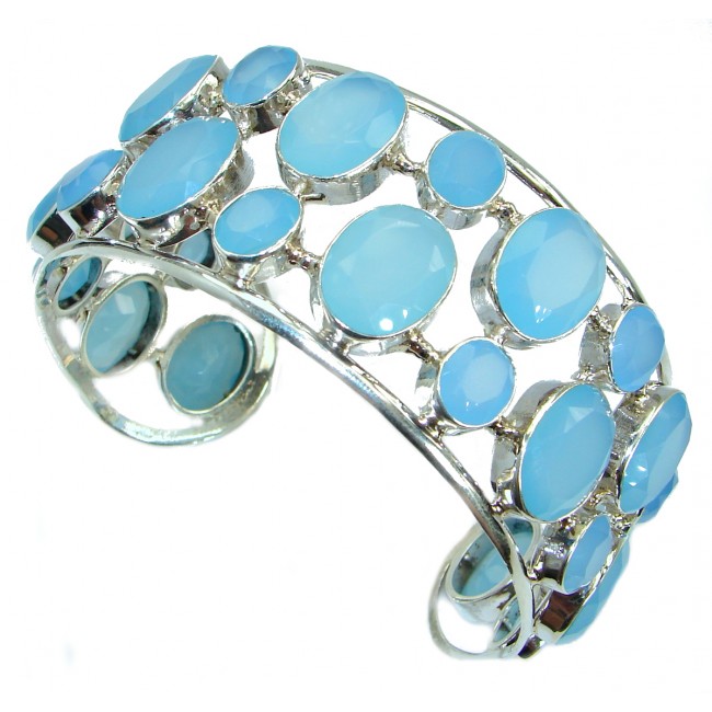 Aura Of Beauty Chunky Authentic Chalcedony Agate .925 Sterling Silver handcrafted Bracelet