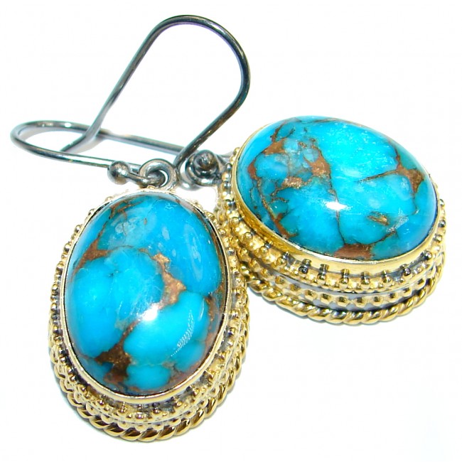 Solid Copper vains in Blue Turquoise .925 Sterling Silver earrings
