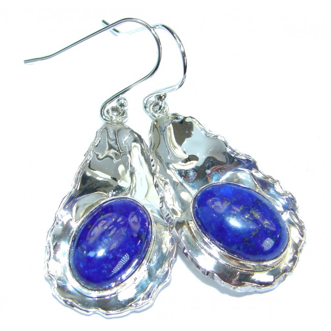 Perfect Blue Lapis Lazuli hammered .925 Sterling Silver handmade earrings