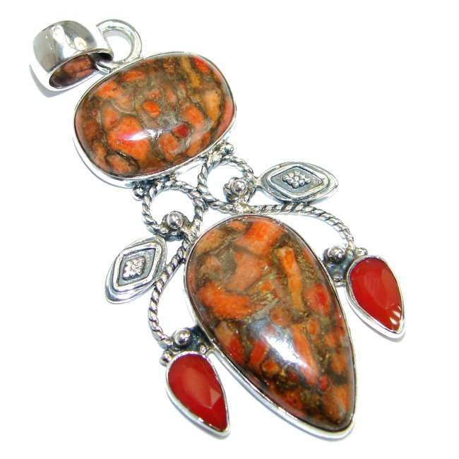 Orange Turquoise with copper vains .925 Sterling Silver Pendant
