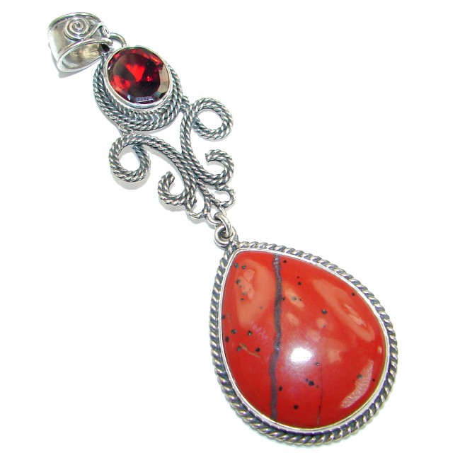 Fabulous natural Red Jasper oxidized .925 Sterling Silver handmade Pendant