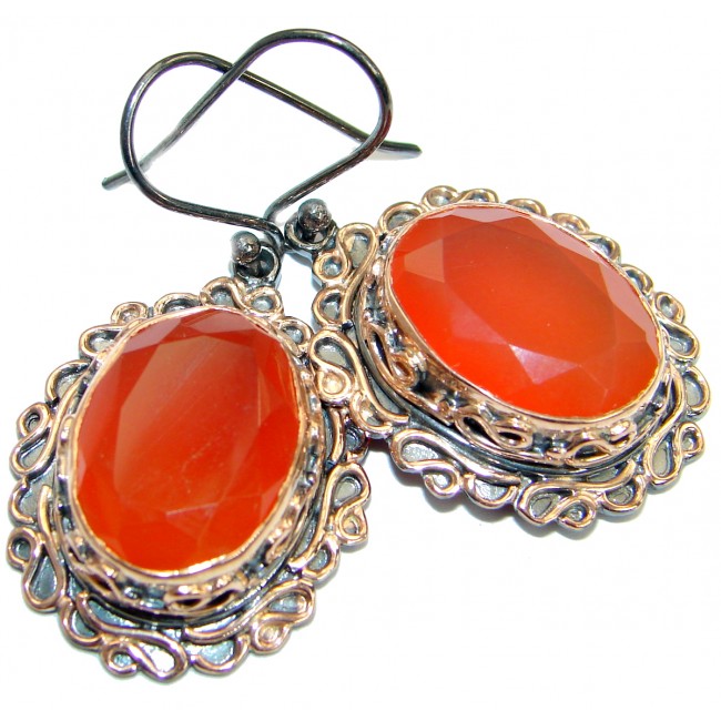 Vintage Design Orange Carnelian .925 Sterling Silver handmade earrings