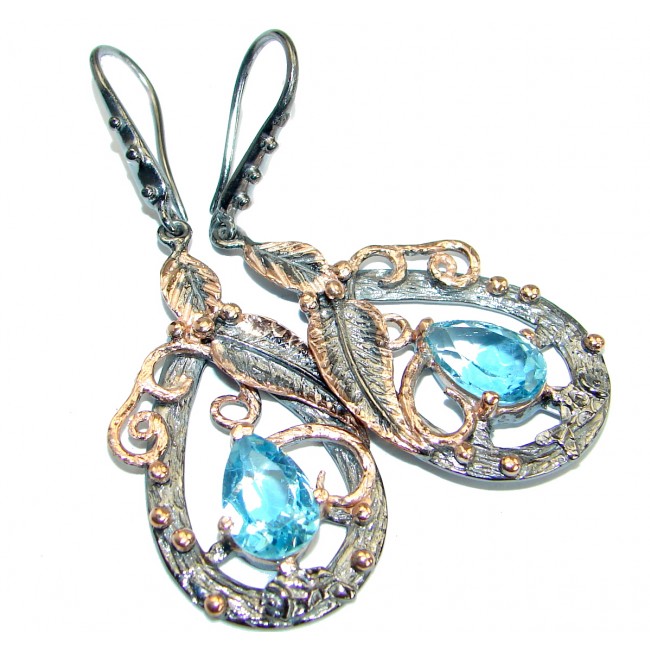 Rich Design Authentic Swiss Blue Topaz .925 Sterling Silver handcrafted earrings