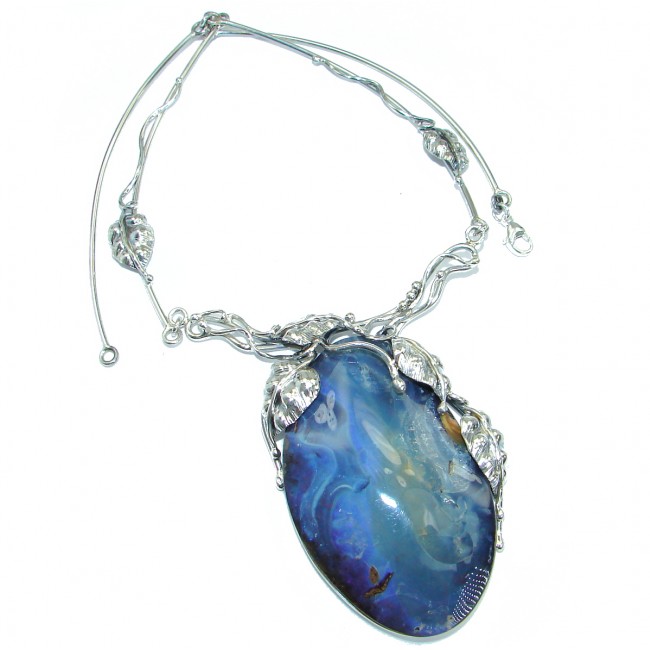 Large 2 7/8 inches genuine Australian Boulder Opal .925 Sterling Silver brilliantly handcrafted necklace