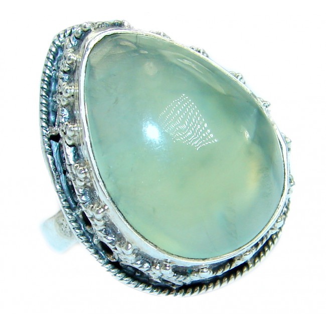 Supernova Moss Prehnite .925 Sterling Silver handcrafted ring; s. 8 1/4