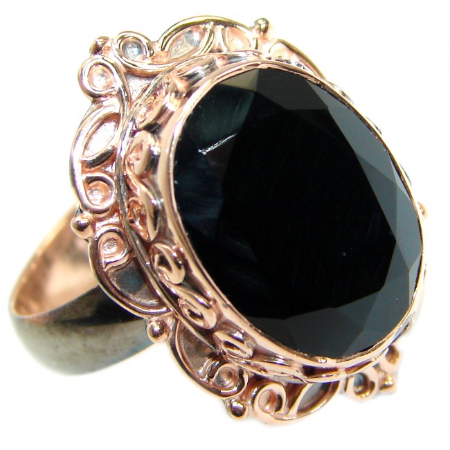 Majestic Authentic Onyx Rose gold over .925 Sterling Silver handmade Ring s. 7 adjustable