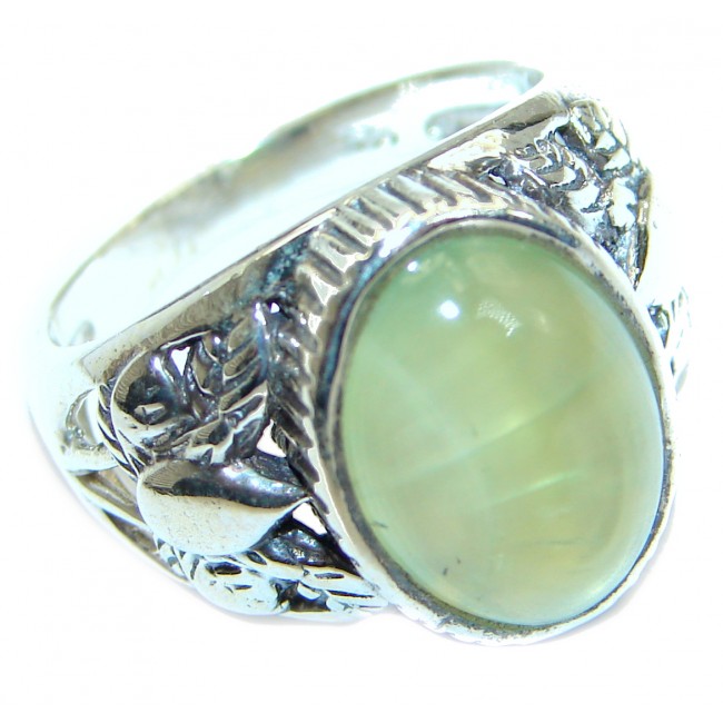 Supernova Moss Prehnite .925 Sterling Silver handcrafted ring; s. 8