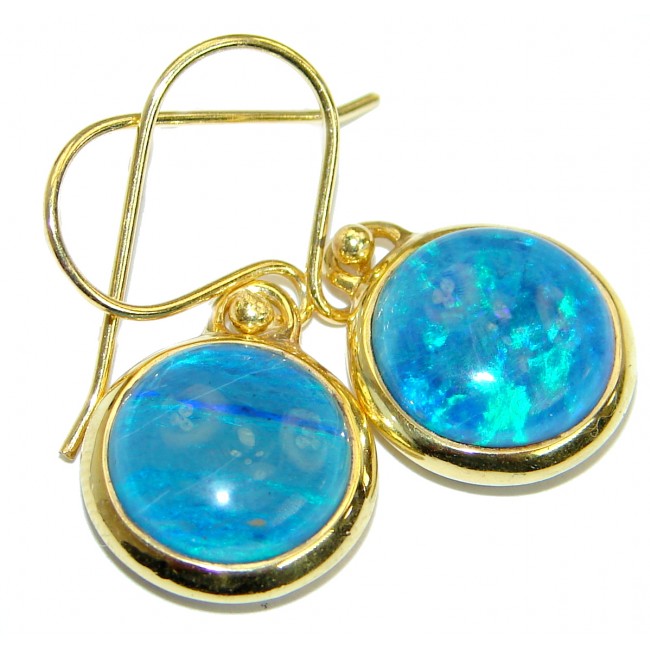 Luxury Japanese Fire Opal Gold over .925 Sterling Silver handmade earrings