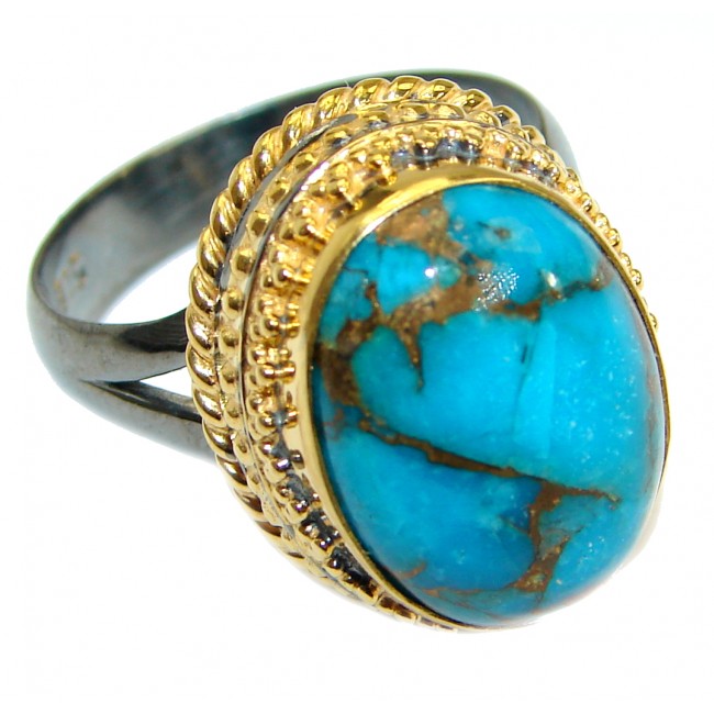 Blue Copper Turquoise 14K Gold over .925 Sterling Silver Ring size 8 adjustable