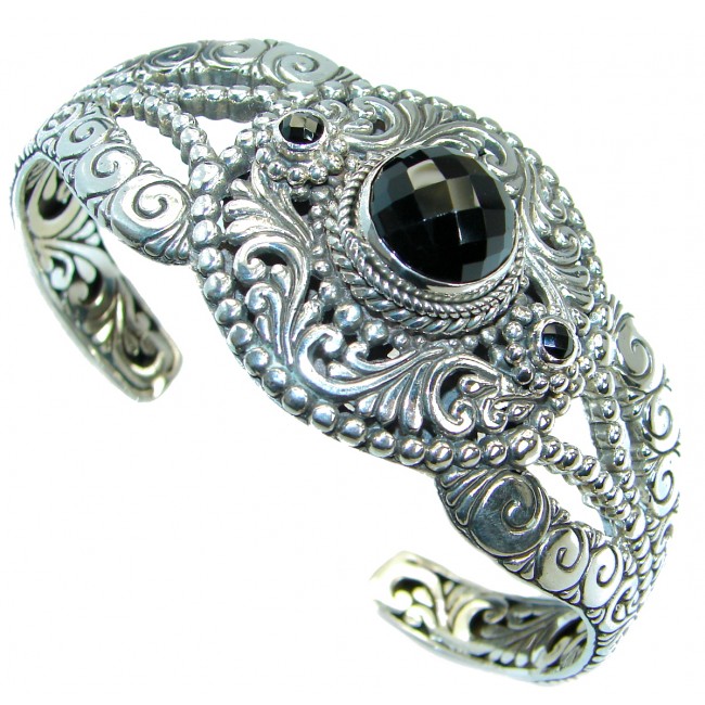 Huge Natural Black Onyx Oxidized .925 Sterling Silver handcrafted Bracelet / Cuff