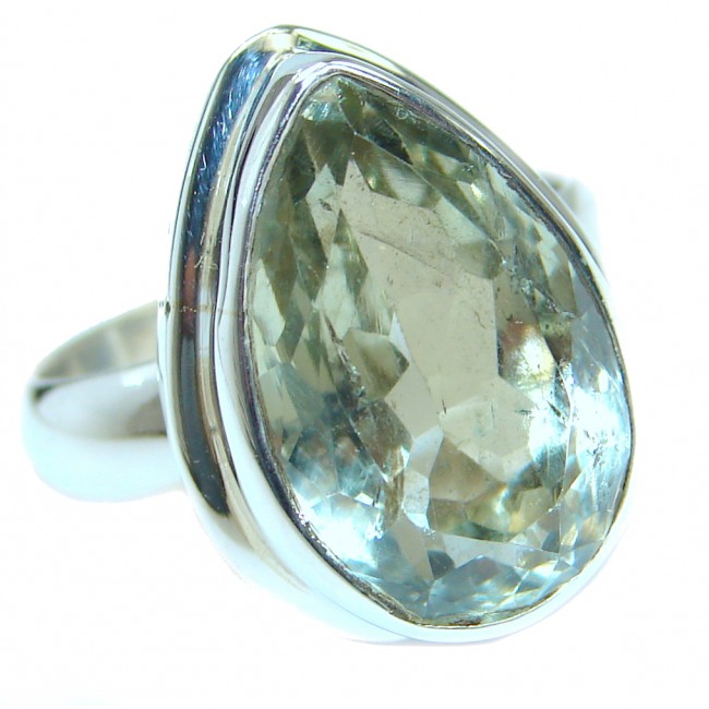 Green Amethyst .925 Sterling Silver handmade Cocktail Ring s. 9